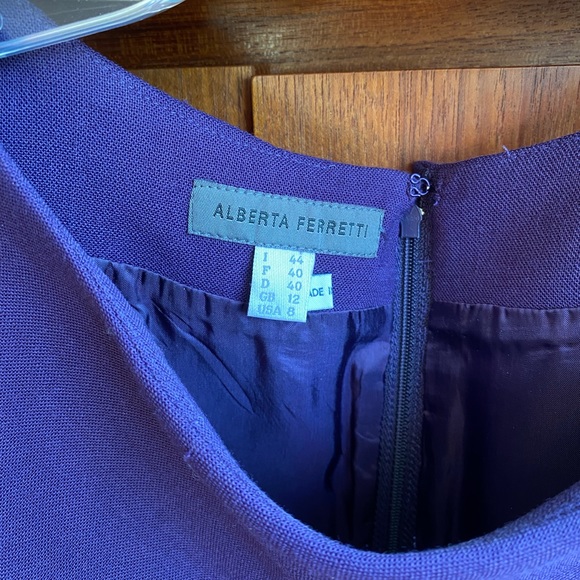 Alberta Ferretti violet/purple wool midi dress w/ pleats bow IT40 US8 MSRP $1930 - Picture 3 of 7